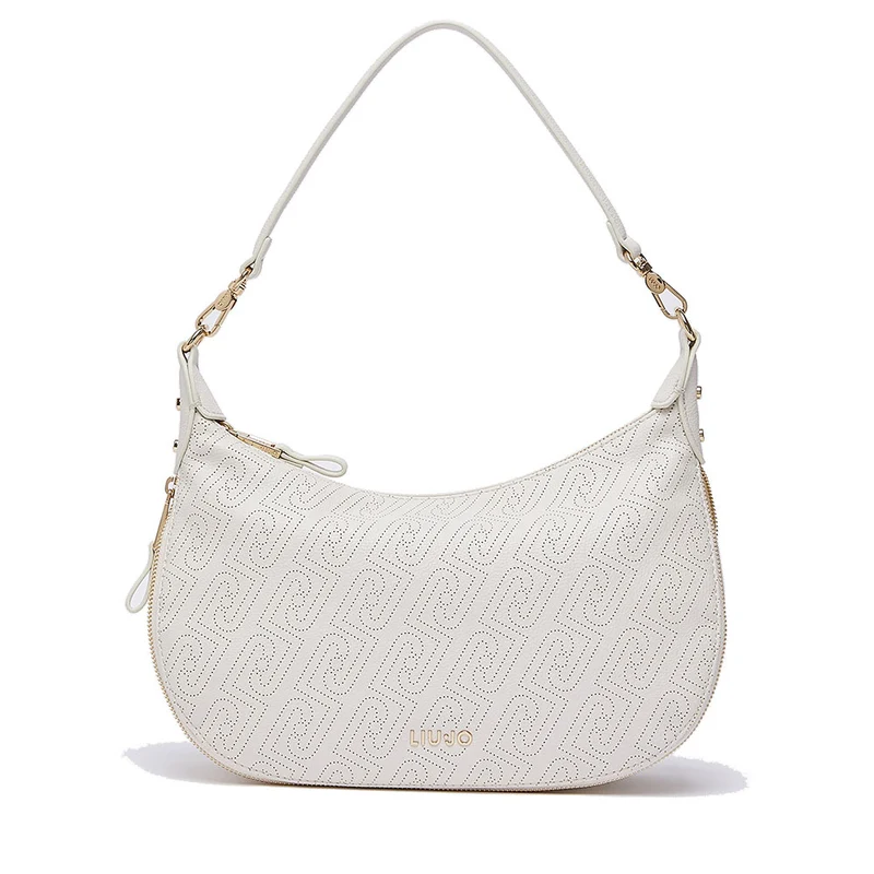 Hobo Bag Media con Tracolla LIU JO color Crema con Logo Laserato Monogram