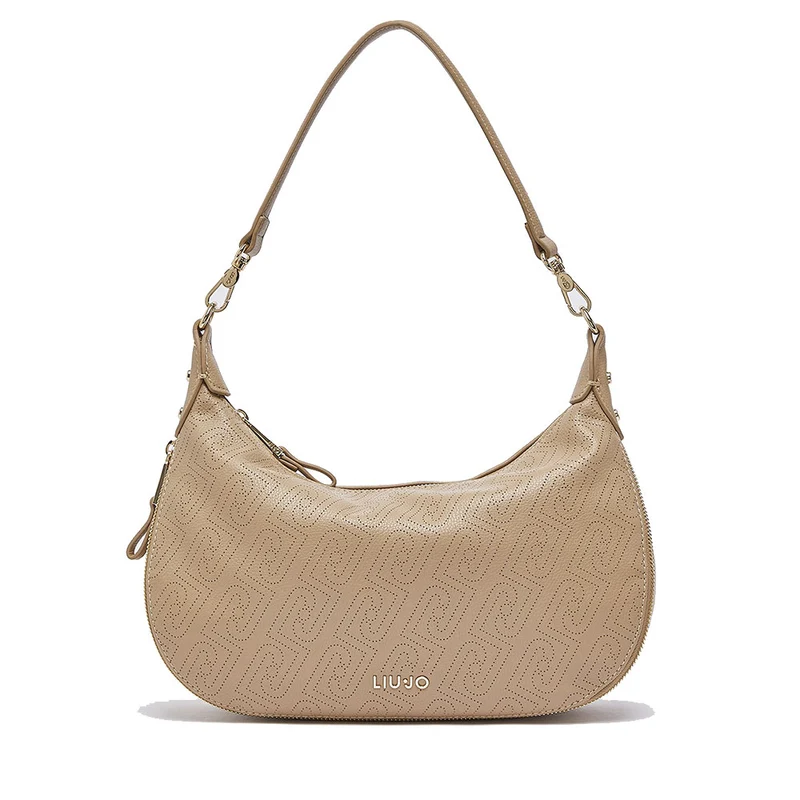 Hobo Bag Media con Tracolla LIU JO color Cammello con Logo Laserato Monogram