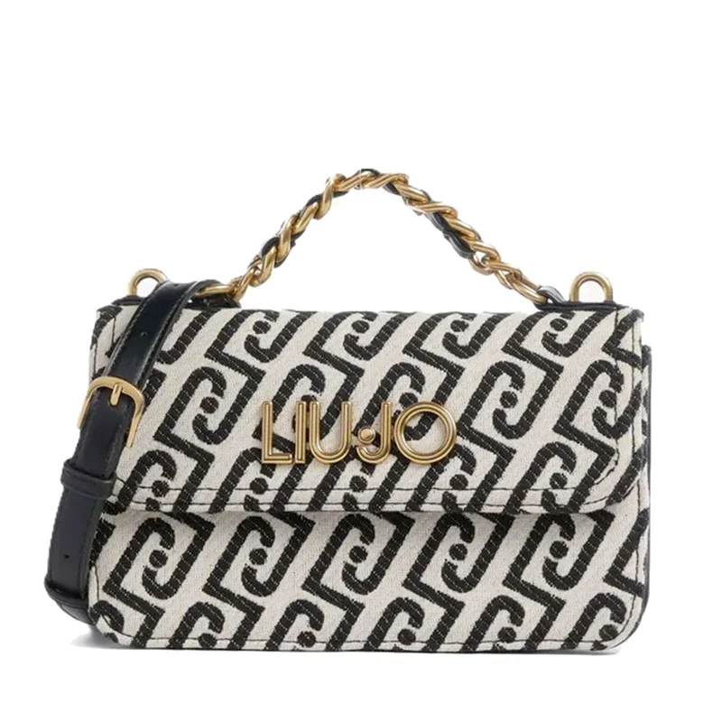 Borsa Donna a Tracolla LIU JO in Tessuto Jacquard Bianco e Nero con Logo Monogram