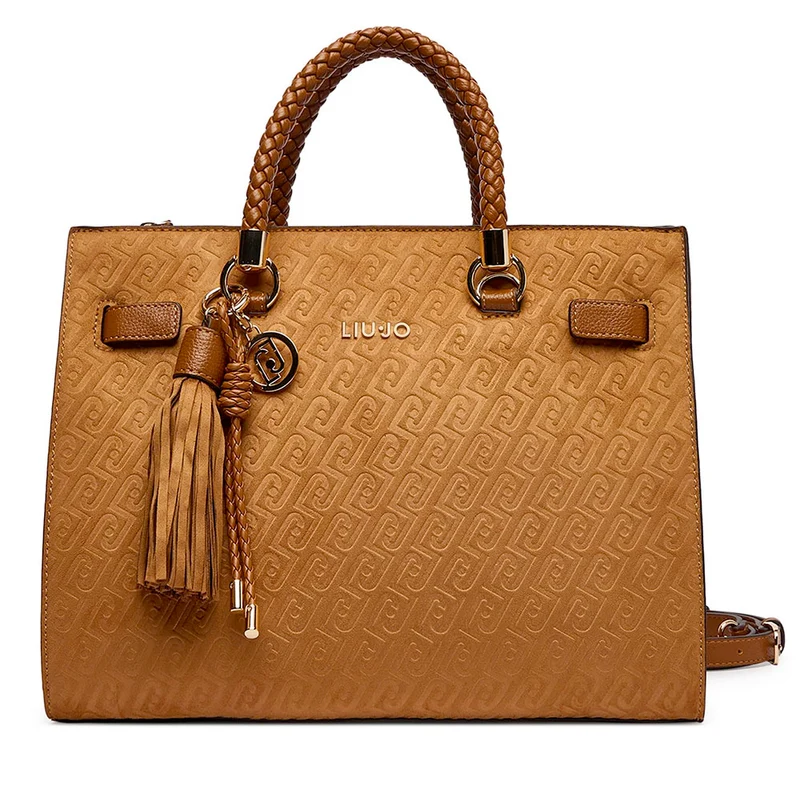 Borsa Donna a Mano Media LIU JO Marrone con Logo Monogram All Over