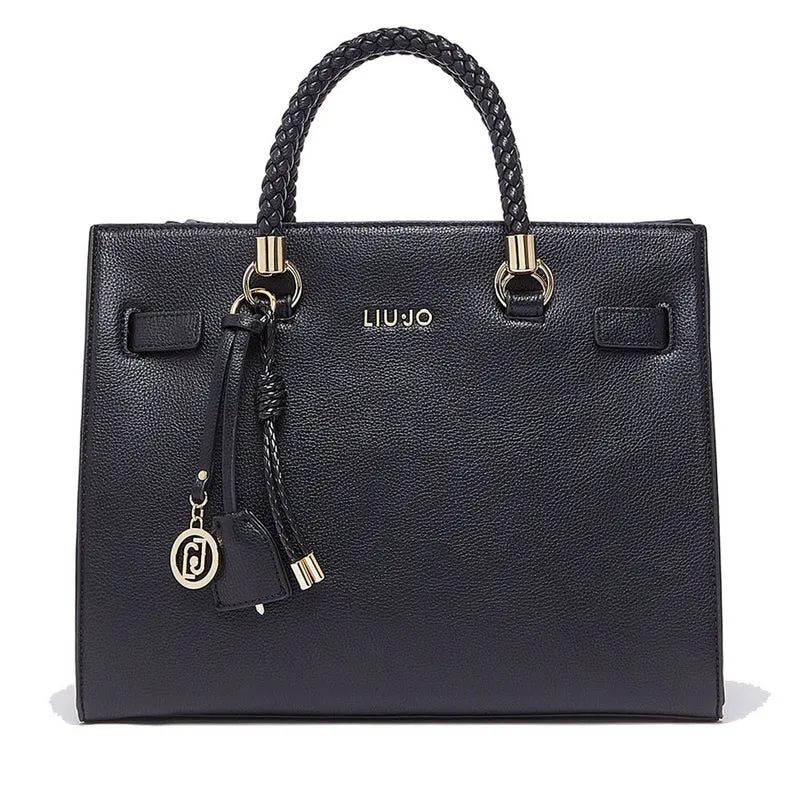Borsa Donna a Mano Media LIU JO Better effetto Bottalato Nero con Charm