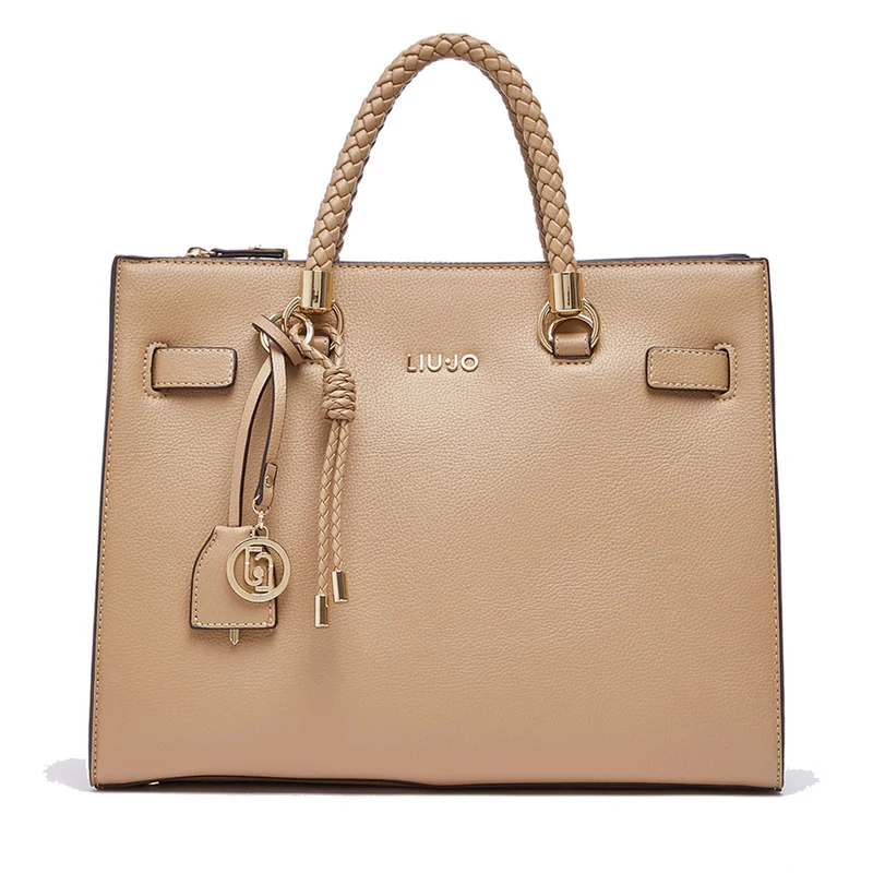 Borsa Donna a Mano Media LIU JO Better effetto Bottalato color Cammello con Charm