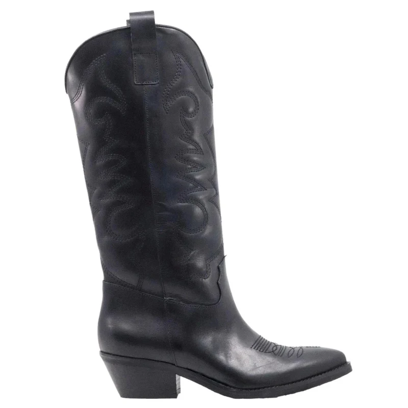 Ranyé Jennifer texano donna in pelle nera con ricami