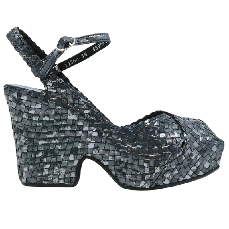 Pons Quintana Cali 11360 G09 sandalo donna in pelle intrecciata nera con plateau elegante