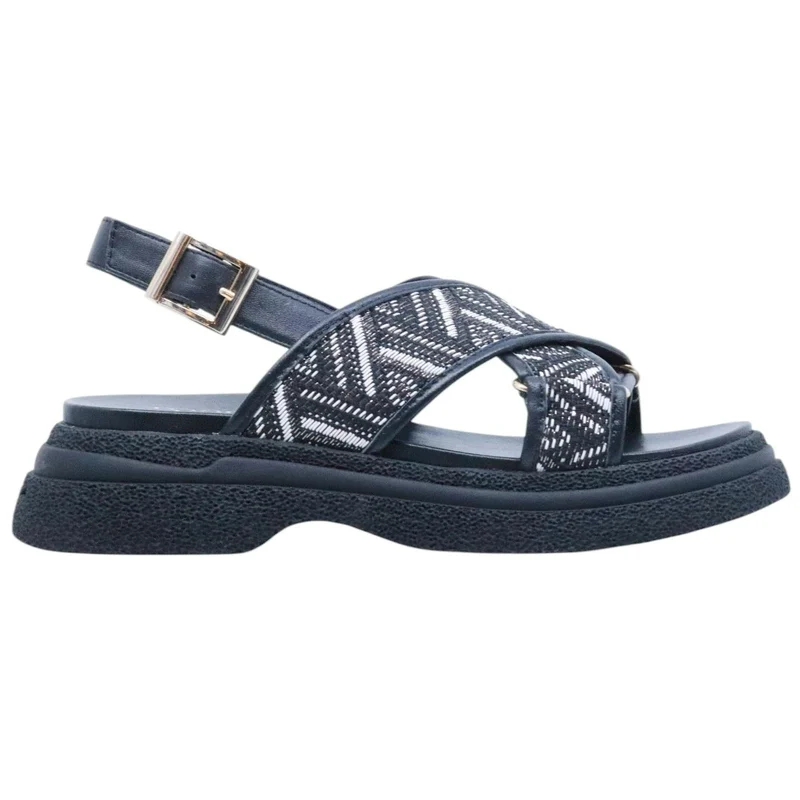 Sandalo donna Tosca Blu Venus in pelle nera e tessuto