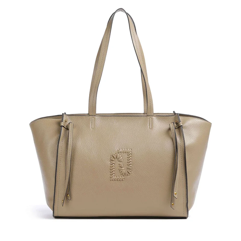 Tote Bag Large Donna LIU JO effetto Bottalato color Fango con Logo Ricamato