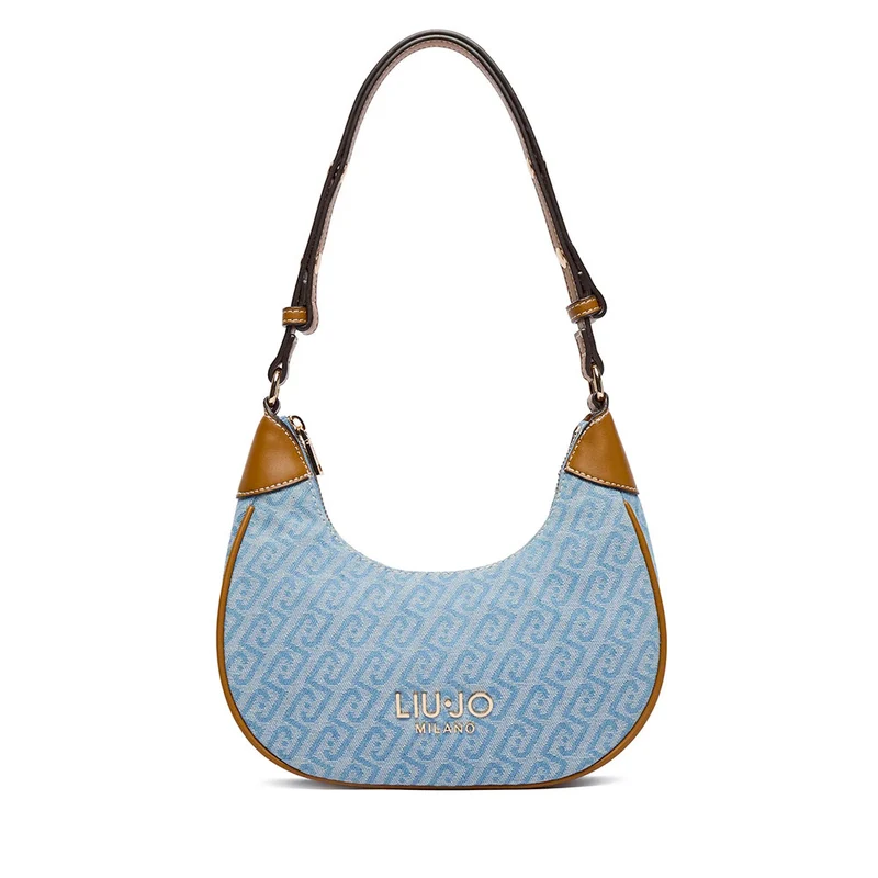Hobo Bag Donna Small LIU JO in Tessuto Jacquard con Logo Monogram Dusty Blue