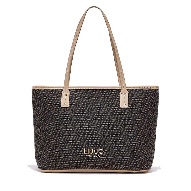 Shopping Bag Donna LIU JO in Tessuto Jacquard Testa di Moro con Logo All Over