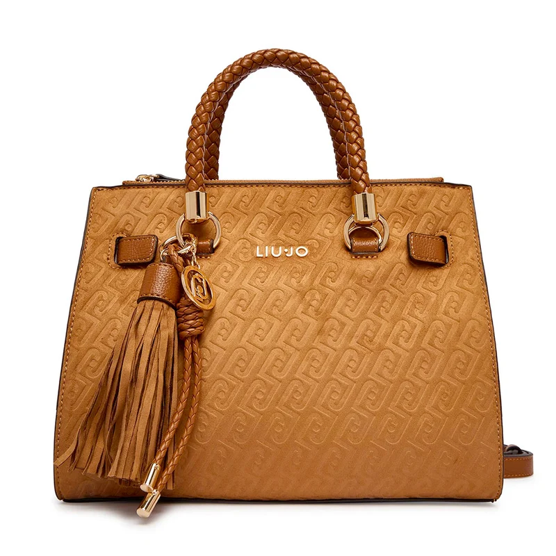 Borsa Donna a Mano LIU JO Marrone con Logo Monogram All Over