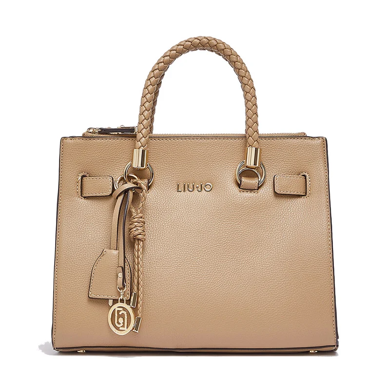 Borsa Donna a Mano LIU JO Better effetto Bottalato color Cammello con Charm
