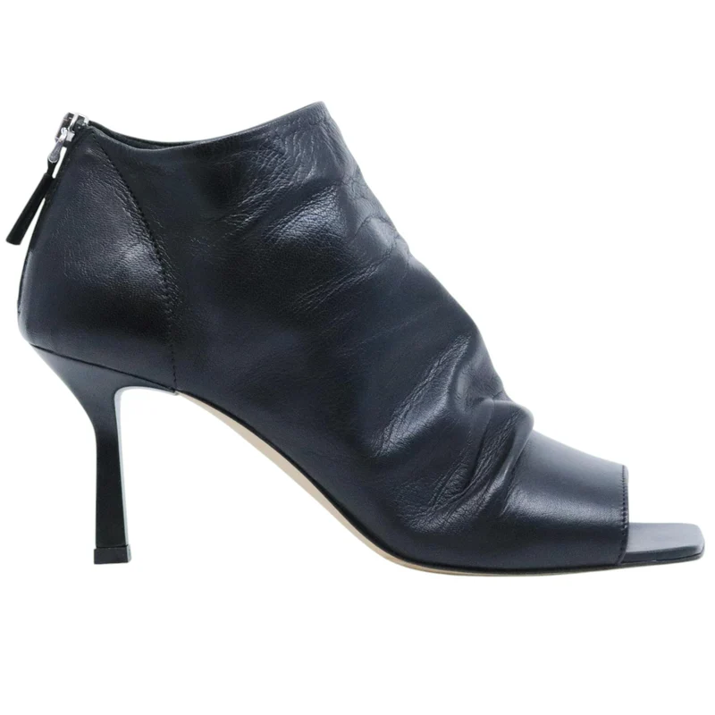 The Seller 1058 stivaletto donna in pelle nera con punta aperta e tacco elegante Made in Italy
