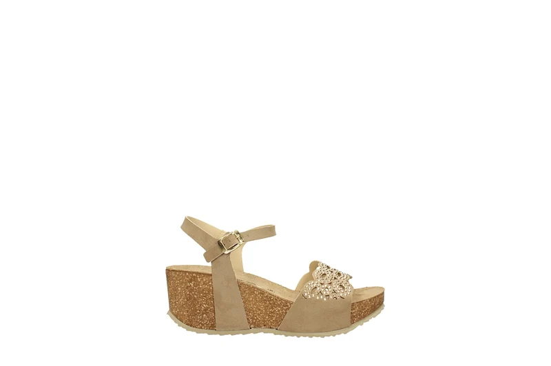Sandali con zeppa beige. in vera pelle. Made in Italy. Tacco alto 5cm