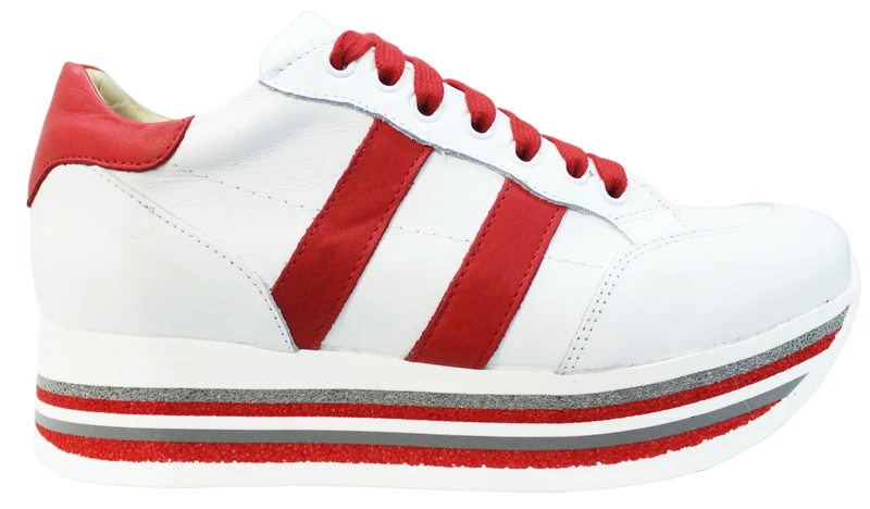 |ACS SNEAKER DONNA CROWN PELLE BIANCO ROSSA|