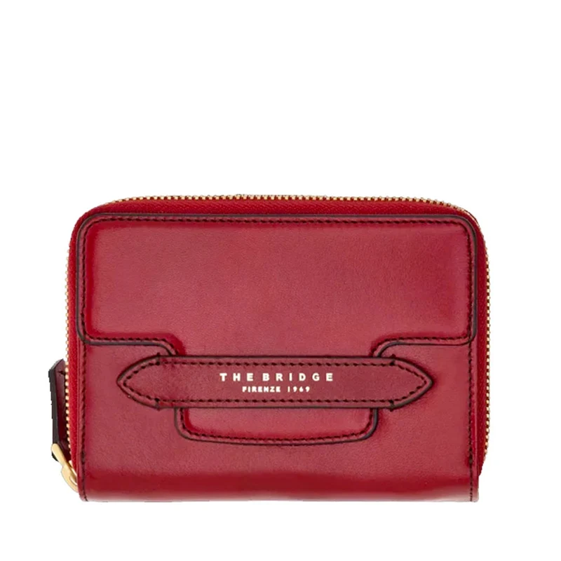 Portafoglio Donna Piccolo Zip Around THE BRIDGE linea Lucrezia in Pelle Rosso Ribes