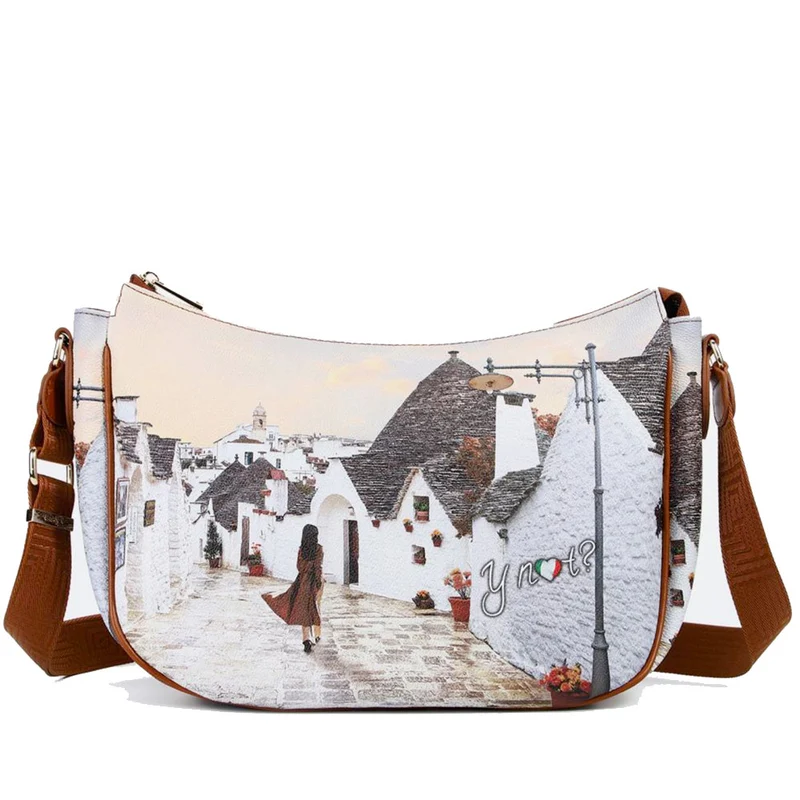 Borsa Donna Hobo Bag a Tracolla Y NOT YES-628 Stampa Fall In Alberobello