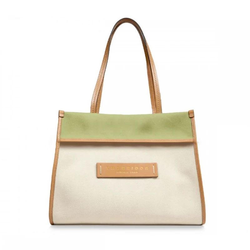 Shopping Bag THE BRIDGE linea Elisa in Cotone e Pelle Naturale Marzapane e Fico