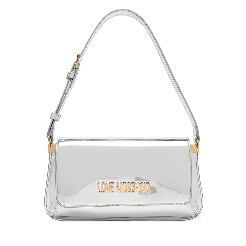 Borsa Piatta a Spalla LOVE MOSCHINO linea Lettering Logo Mirror Argento