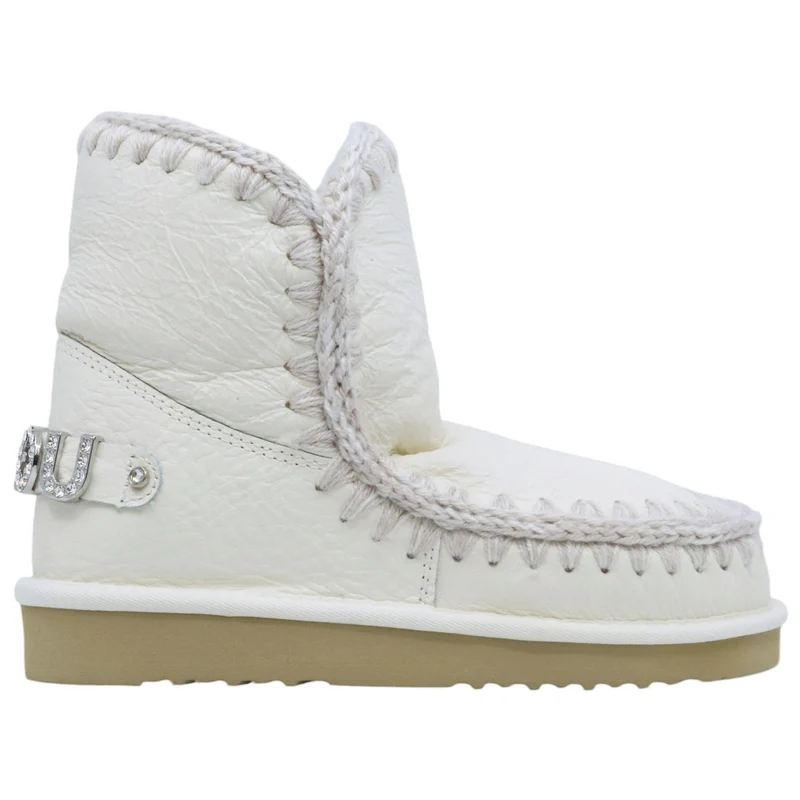 Mou Eskimo 18 rhinestones logo stivaletto donna in pelle di montone bianca