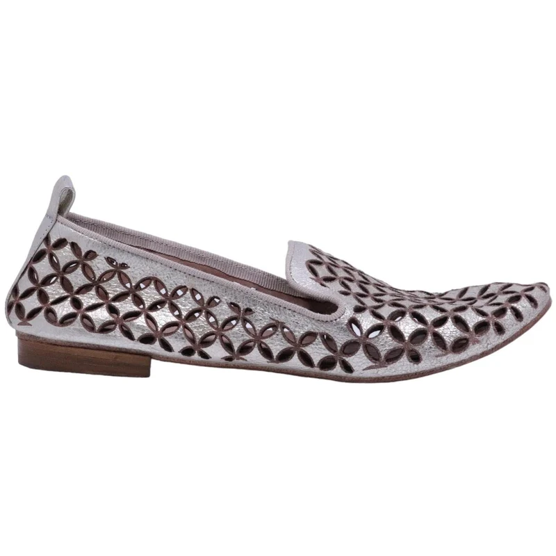 Mocassino donna Kudetà 314102 in pelle laminata argento