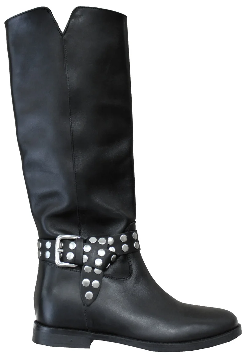 |ACS STIVALE DONNA BORCHIATO PELLE NERA|