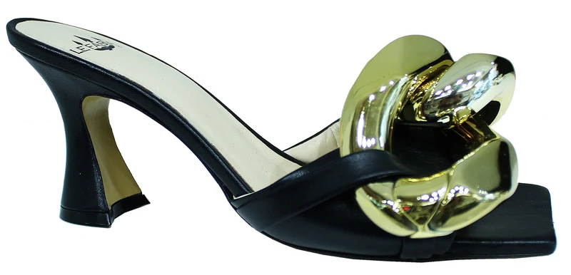 |ACS SANDALO TACCO A ROCCHETTO CATENA PELLE NERA|