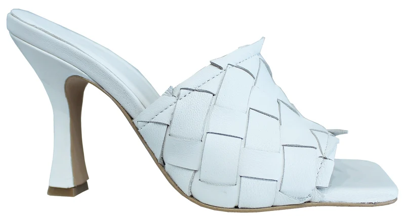 |ACS SANDALO TACCO A ROCCHETTO PELLE INTRECCIATA PANNA|