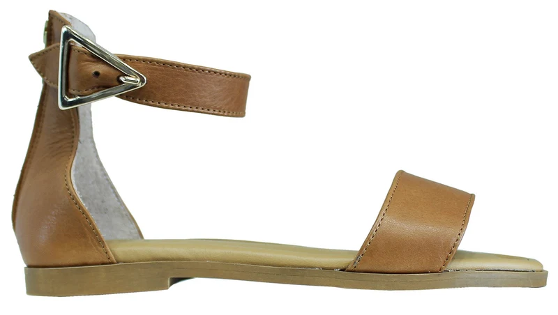 |ACS SANDALO BASSO DONNA FIBBIA TRIANGOLO PELLE CUOIO|