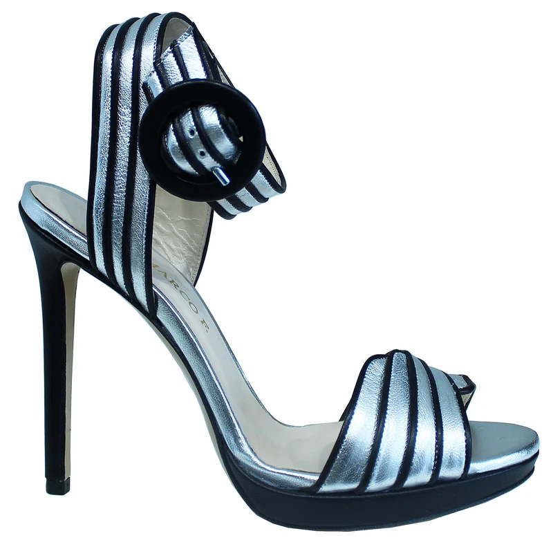 |ACS SANDALO TACCO ALTO PELLE ARGENTO NERO|