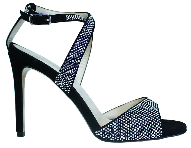 |ACS SANDALO TACCO ALTO STRASS CAMOSCIO NERO|