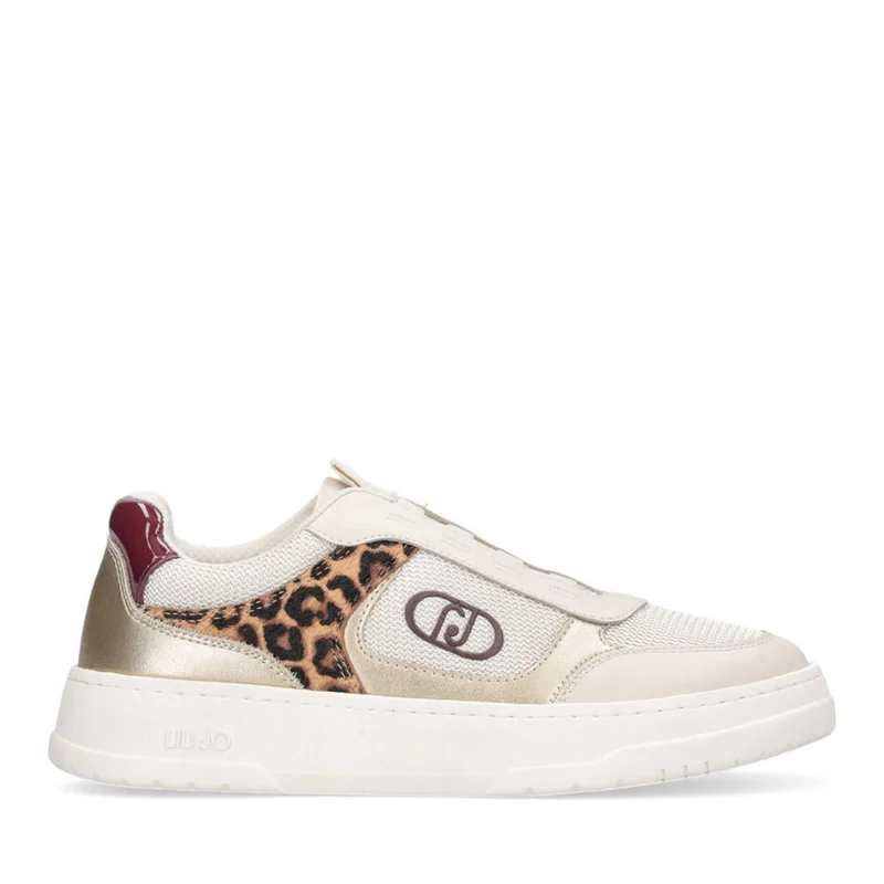 Sneakers Slip On Donna LIU JO Me 05 in Pelle e Tessuto Bianco con Inserti Metallizzati e Animalier