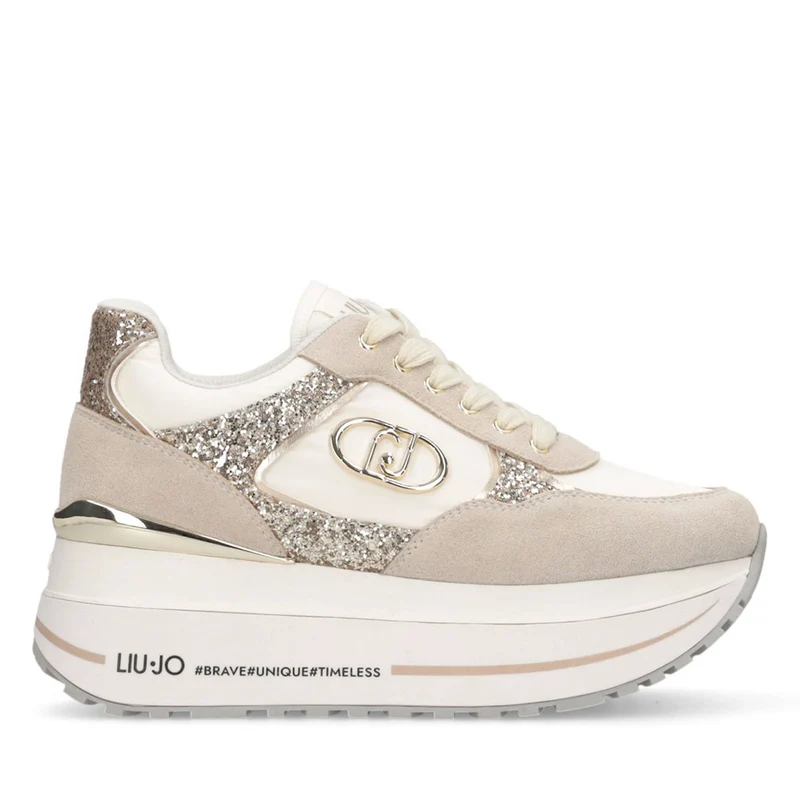Sneakers Super Platform Donna LIU JO Maxi Wonder Plus 01 in Suede Nylon e Glitter Rope Milk