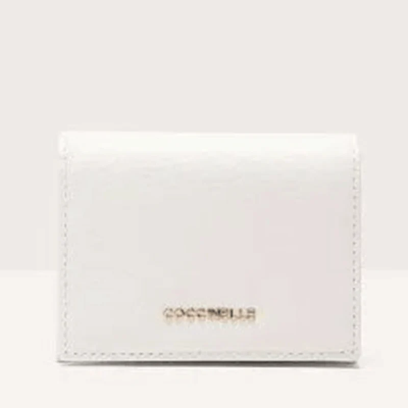 Portafoglio Donna Mini COCCINELLE in Pelle Linea Metallic Soft colore Lambskin White Chiuso con Bottone