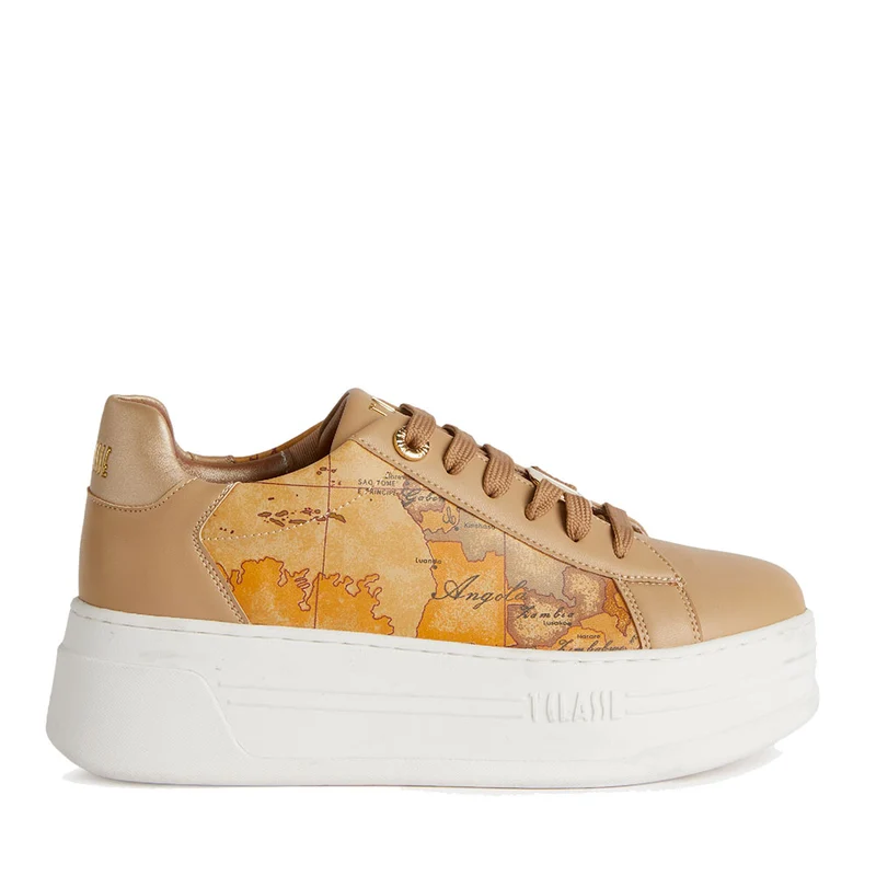 Sneakers Platform 1A Classe Alviero Martini linea Geo Elevate in Eco Nappa Beige e Inserti Geo Classic 1207