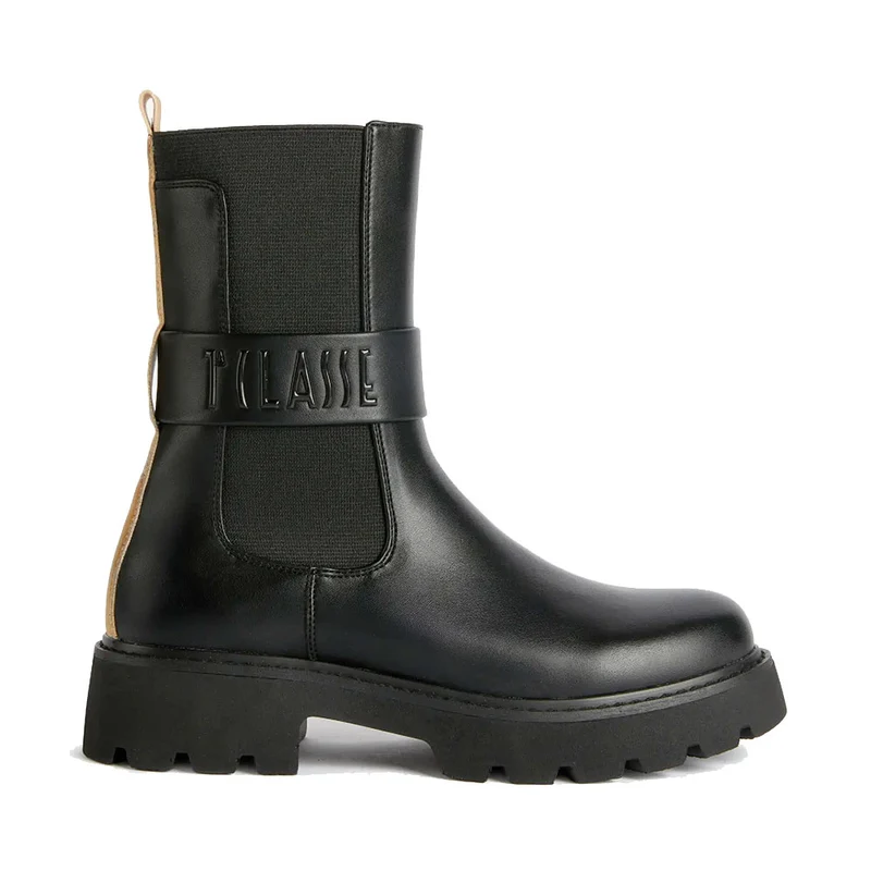 Stivaletti Bikers Donna 1A Classe Alviero Martini in Eco Nappa Nera con Logo 1236