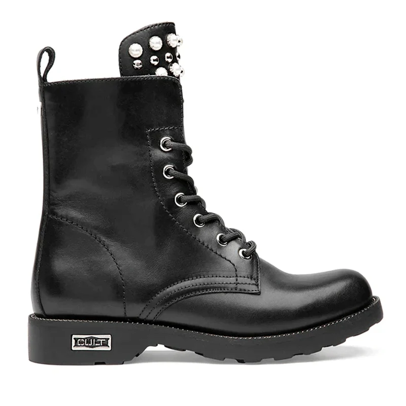 Scarpe Donna CULT Anfibi Zeppelin 4597 in Pelle Nera con Applicazioni Gioiello