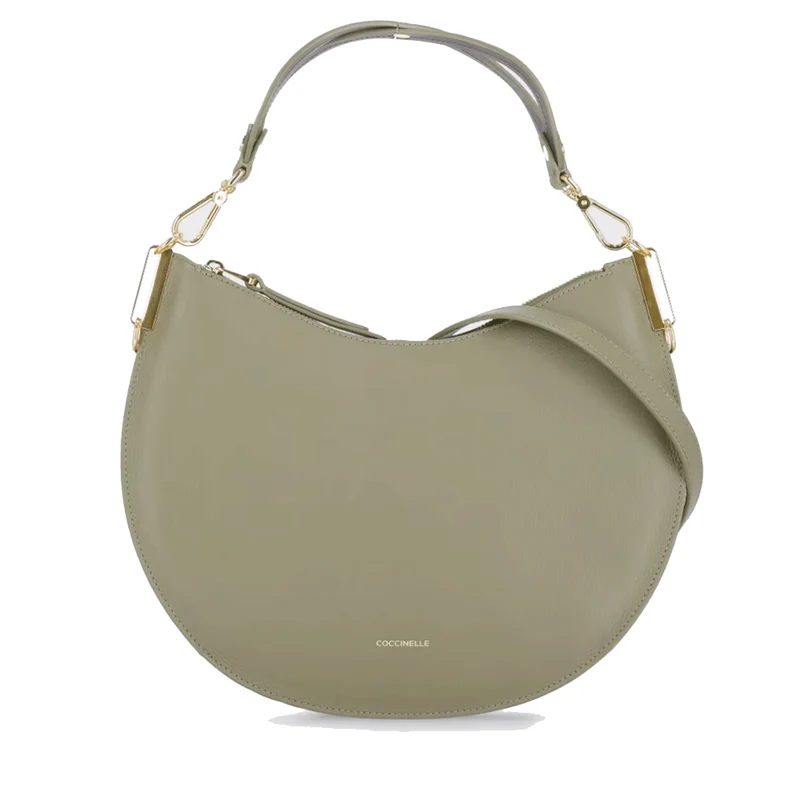 Borsa Donna a Spalla COCCINELLE in Pelle Linea Sunup colore Laurel Green - Fondant Brown