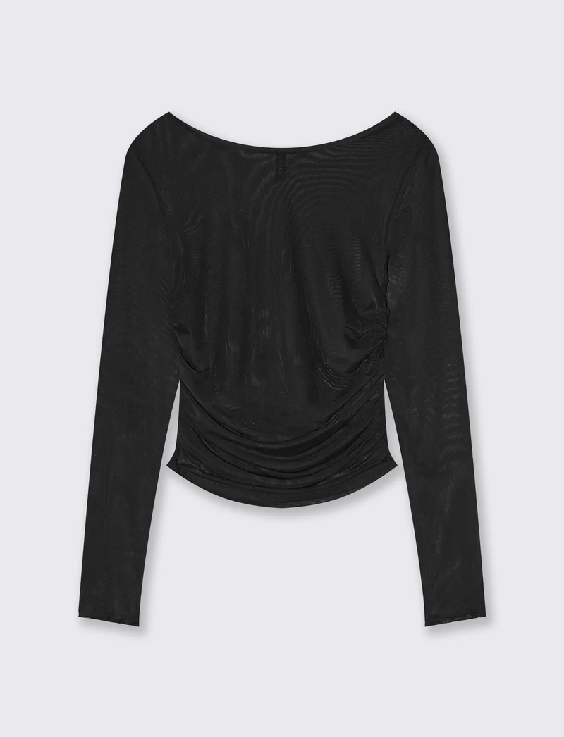 T-shirt in rete stampata con arriccio - Nero
