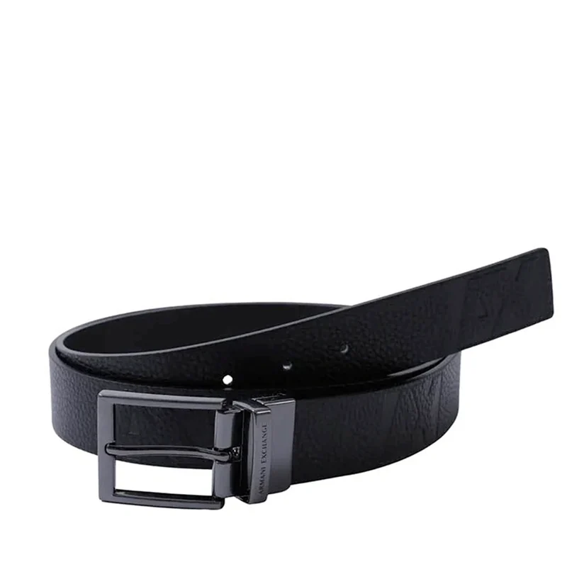 Cintura Uomo in Pelle Nera ARMANI EXCHANGE Con Logo Tono su Tono