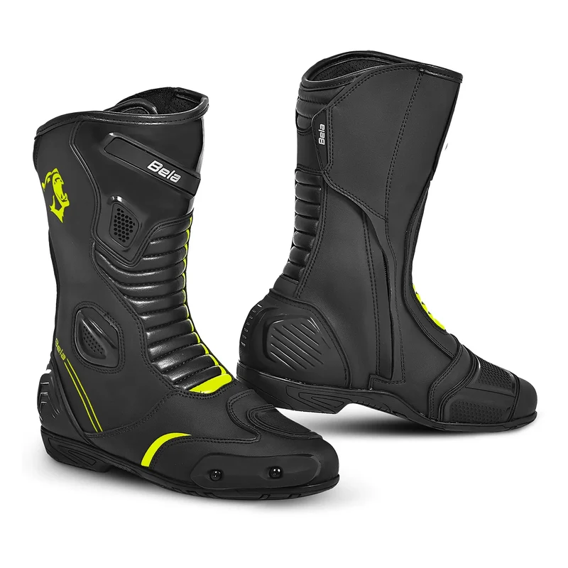 BELA STRIP SPORTIVO STIVALI DI MOTO NERO GIALLO FLU