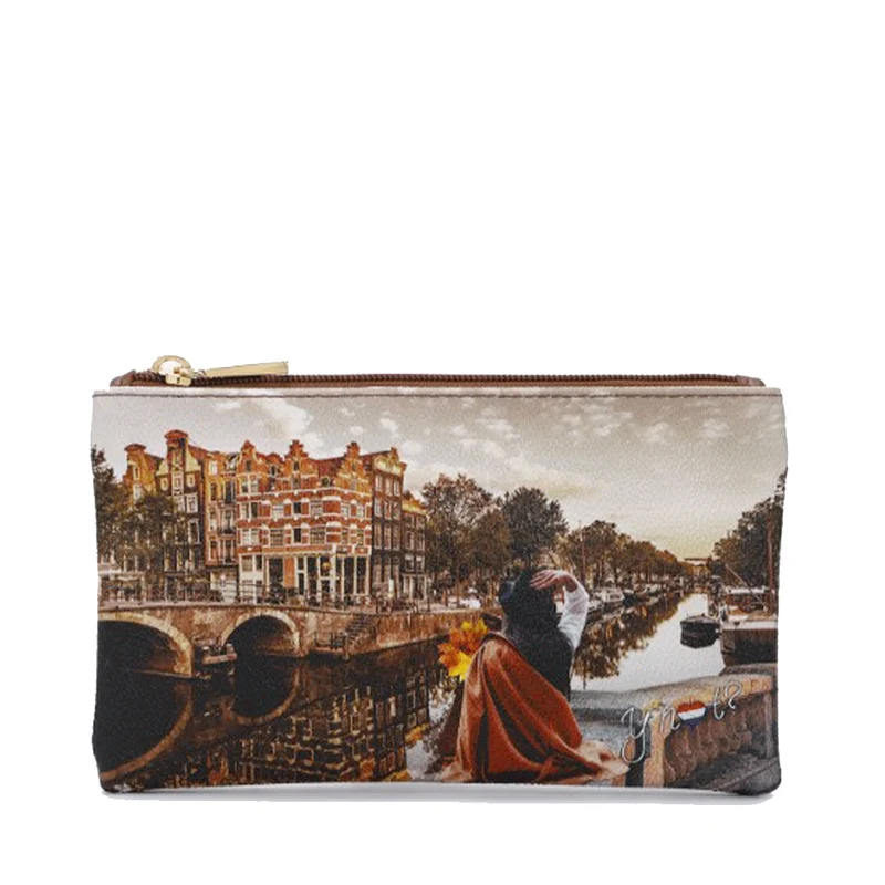 Bustina Donna Chiusa con Zip Y NOT YES-341 Stampa Autumn in Holland