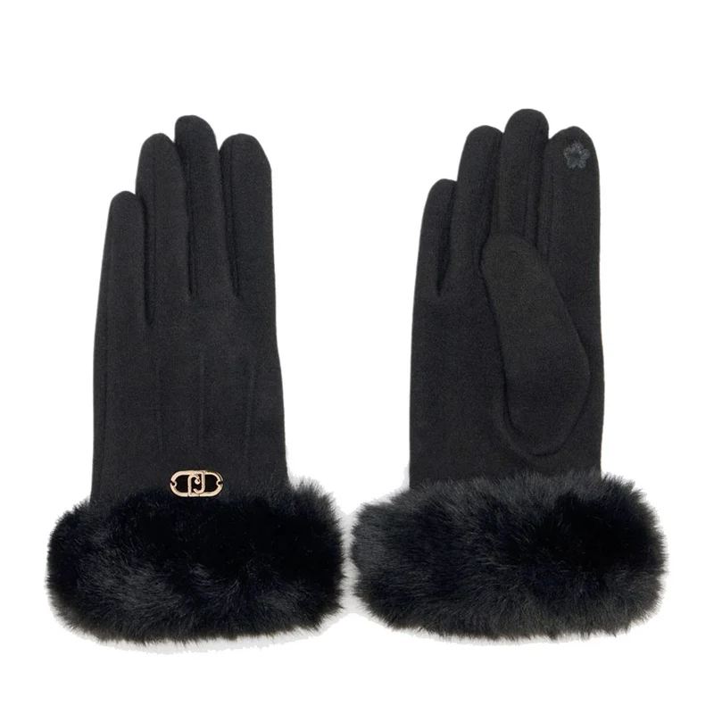 Guanti Donna LIU JO in Tessuto Nero con Inserto in Eco Pelliccia