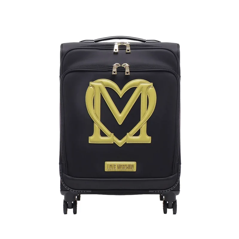 Trolley Cabina 55cm LOVE MOSCHINO in Tessuto Nero con Maxi Logo Verde Lime
