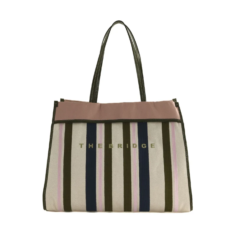 Beach Bag Donna THE BRIDGE linea Elisa Wow in Cotone e Pelle Naturale Timo e Rosa
