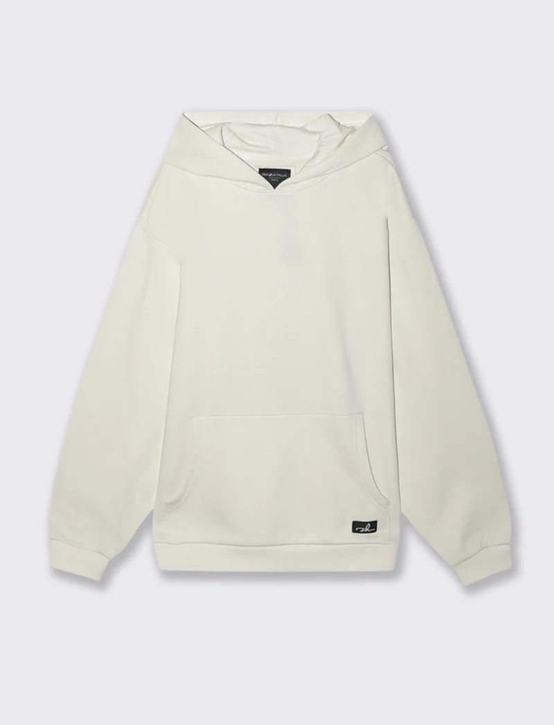 FELPA BOXY FIT CON CAPPUCCIO - Bianco