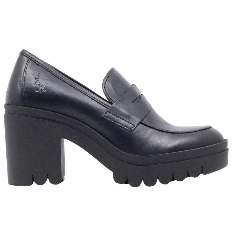 Mocassino con tacco da donna Fly London Toky in pelle nera