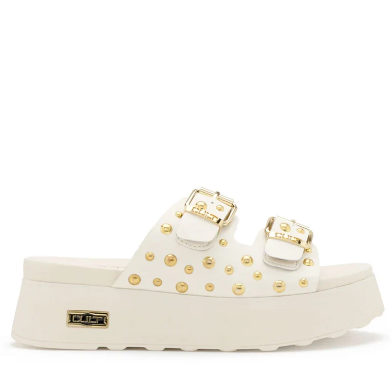 Ciabatte Donna CULT Janis 4740 in Pelle Off White con Borchie Oro