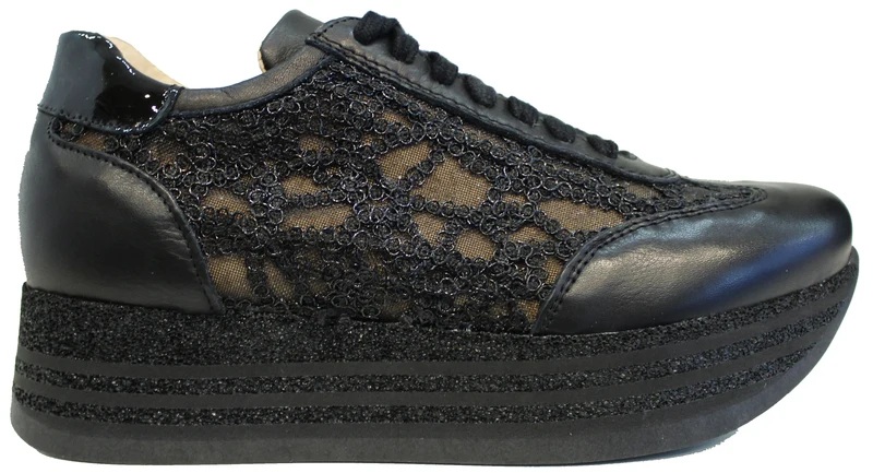 |SNEAKER DONNA PELLE NERO|