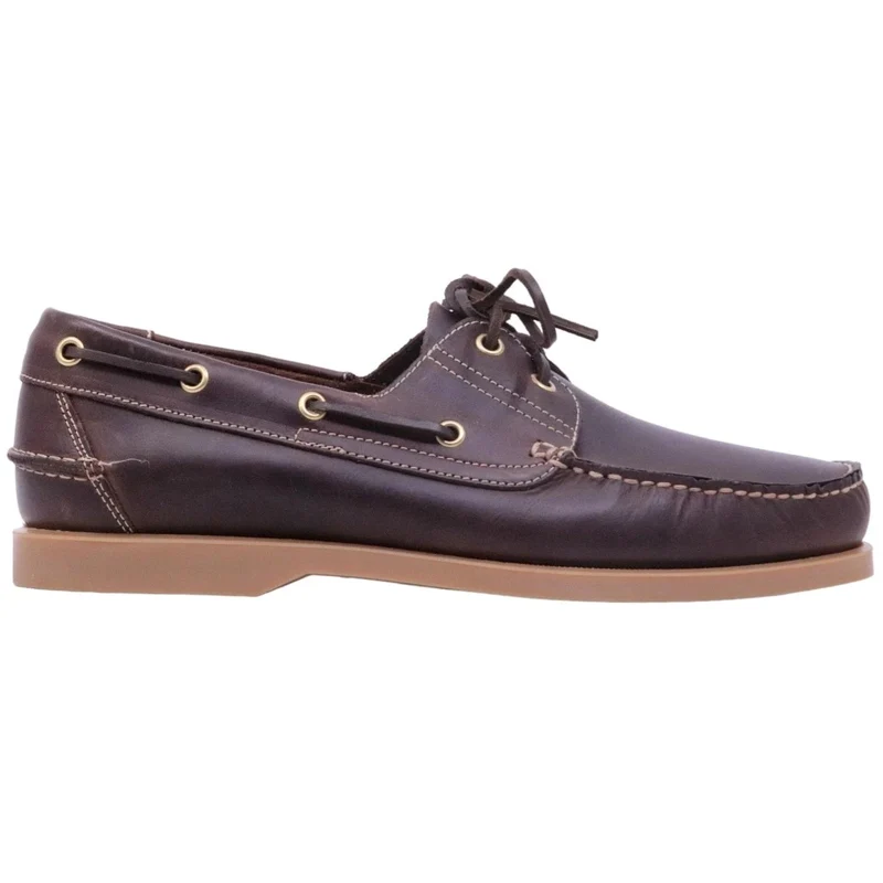 Antica Cuoieria 22317 scarpa da barca uomo in pelle testa di moro con suola gomma miele Made in Italy