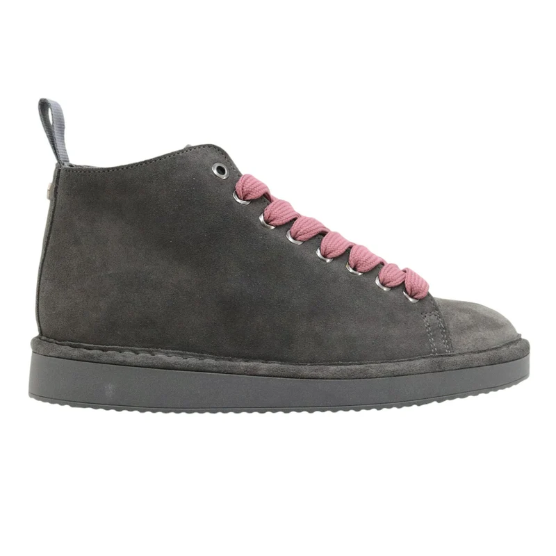 Polacchino snekar donna Panchic P01 in camoscio antracite con lacci rosa