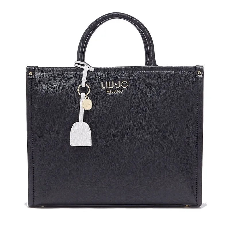 Borsa Donna a Mano Large LIU JO Better stampa Bottalata Nera con Charm